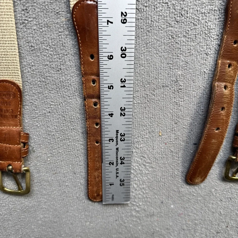 Coach Women's Leather Linen Belts Lot of 3 Tan Navy Cream Size‎ 40 Large L